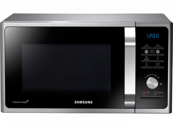 MWF300G Solo MWO with Healthy Cooking, 23 L Silver (Front view of a silver Samsung Solo Microwave oven (23L model) with Healthy Cooking)