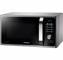 MWF300G Solo MWO with Healthy Cooking, 23 L Silver (Top right view of a silver Samsung Solo Microwave oven (23L model) with Healthy Cooking)