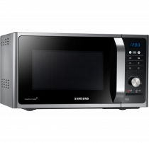 MWF300G Solo MWO with Healthy Cooking, 23 L Silver (Front left view of a silver Samsung Solo Microwave oven (23L model) with Healthy Cooking)
