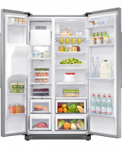 RS3000 American Style Fridge Freezer with Plumbed Water & Ice Silver 501 L (front-open-food silver)