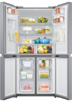 Samsung RF48A401EM9/EU French Style Fridge Freezer with Twin Cooling Plus - Gentle Silver Matt Gray 488 L (front-open-with-food Gray)