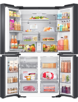 Samsung Family Hub RF65DG9H0EB1EU French Style Fridge Freezer with Beverage Center™ - Black Black 636 L (front-open-with-food Black)