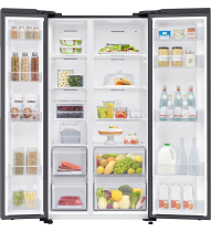 Samsung RS62DG5003B1EU American Style Fridge Freezer with SpaceMax™ Technology - Black Black 655 L (front-open-with-food Black)