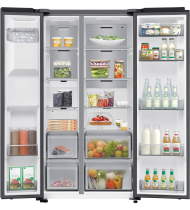 634L Bespoke AI Series 7 Side-by-Side Fridge Freezer with SpaceMax™, Black 634 L Black Doi (front-open-with-food Black Doi)