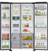 659L Bespoke AI Series 6 Side-by-Side Fridge Freezer with SpaceMax™, Black Black Doi (front-open-with-food Black Doi)