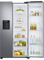 RS8000 American Style Fridge Freezer with SpaceMax Technology 617 L Titanium Silver (front-right-door-open-with-food titanum silver)