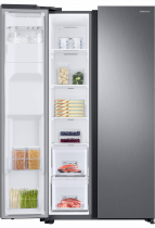 RS8000 American Style Fridge Freezer with SpaceMax Technology 617 L Titanium Silver (front-left-door-open-with-food titanum silver)