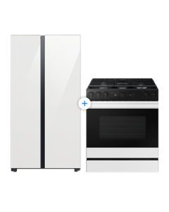 Combo (Refrigerador Bespoke Side by Side 23' cúbicos White + Estufa Bespoke 5 quemadores, AirFry y SmartThings, Blanca)